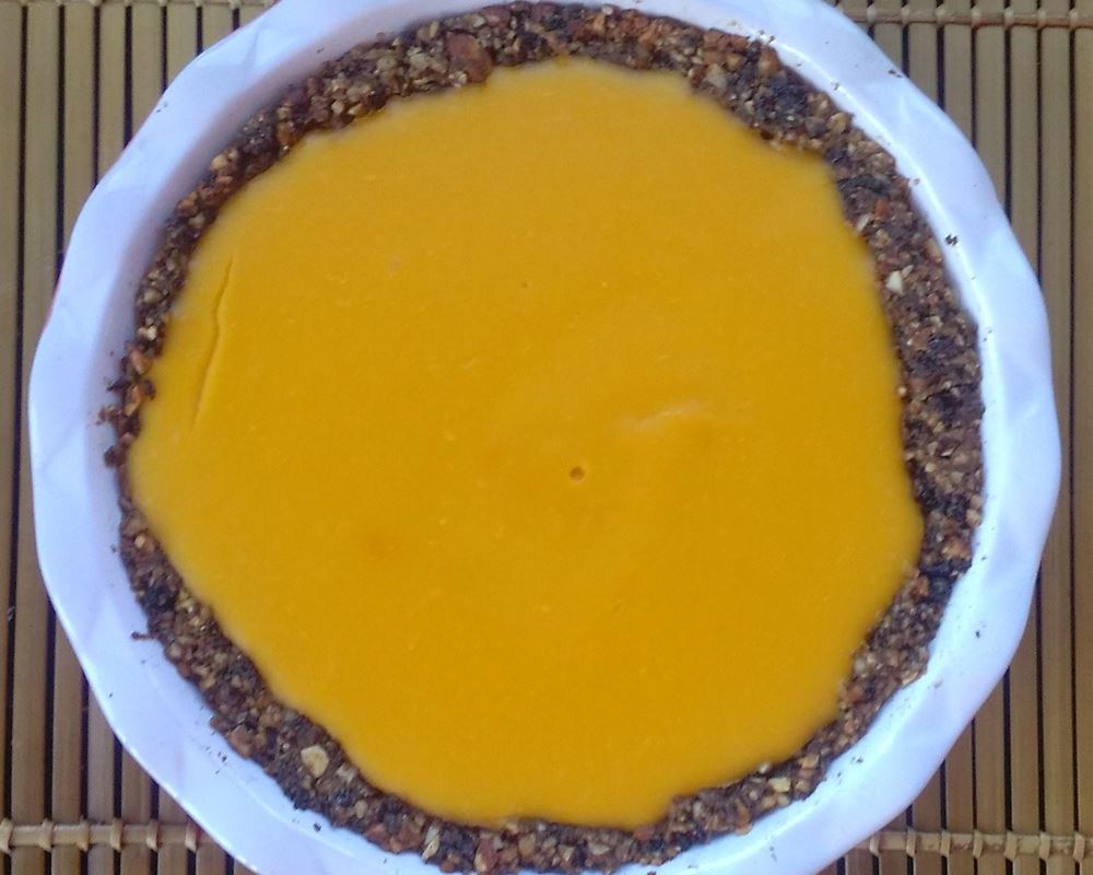 Pumpkin coconut tart with a pecan/almond crust