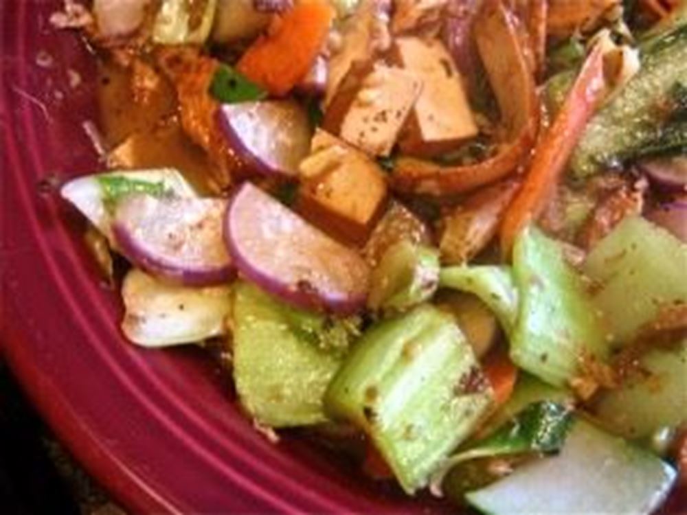 Stir-Fried Tofu, Bok Choy, Carrots and Radishes