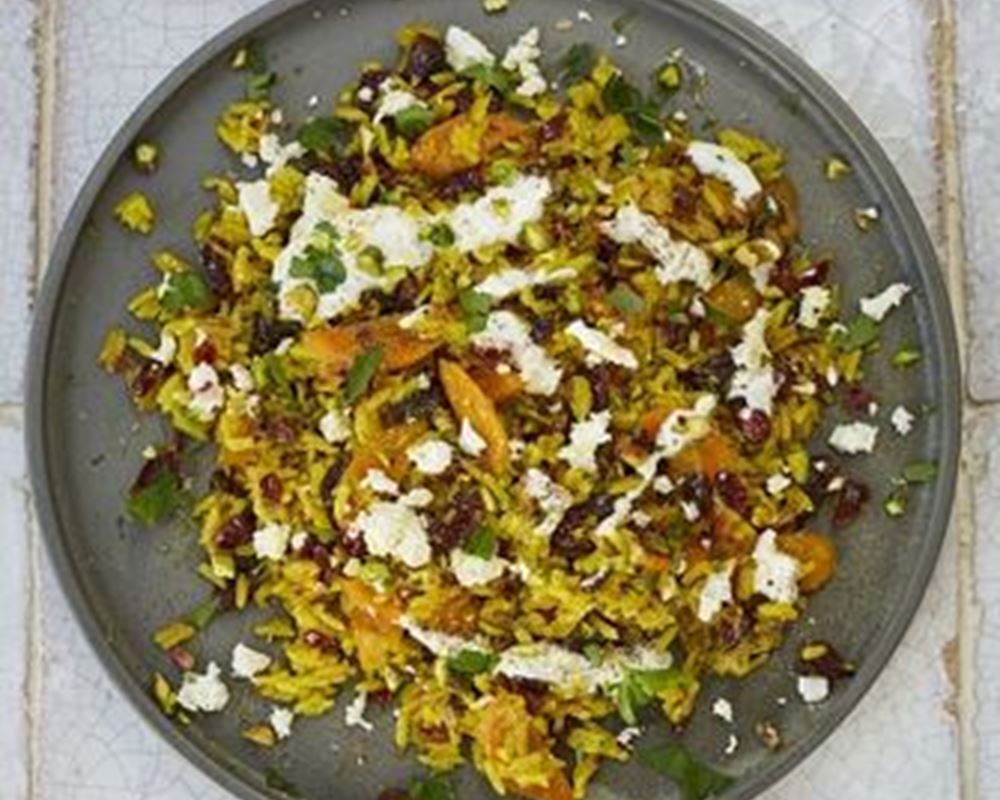 Veggie pilaf with toasted nuts & feta