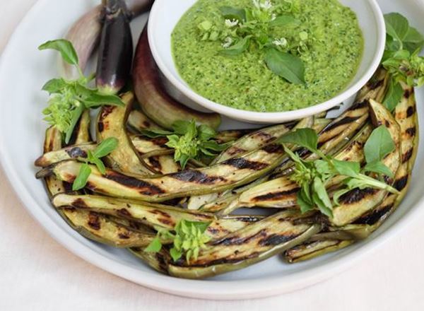 Grilled Eggplant With Spicy Basil Pesto