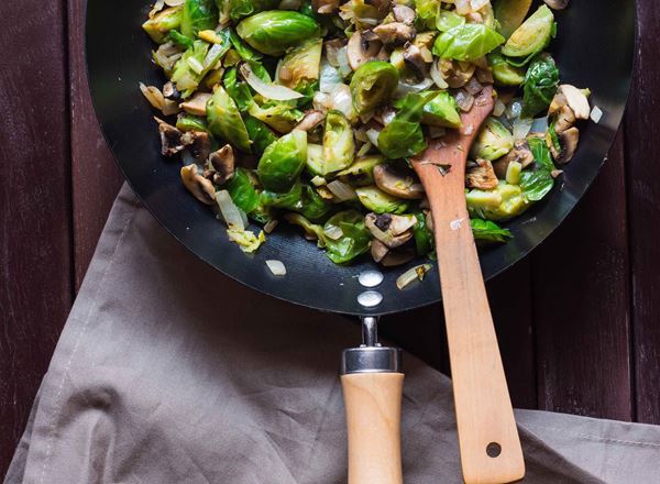 Sauteed Brussels Sprouts with Mushrooms and Lemon